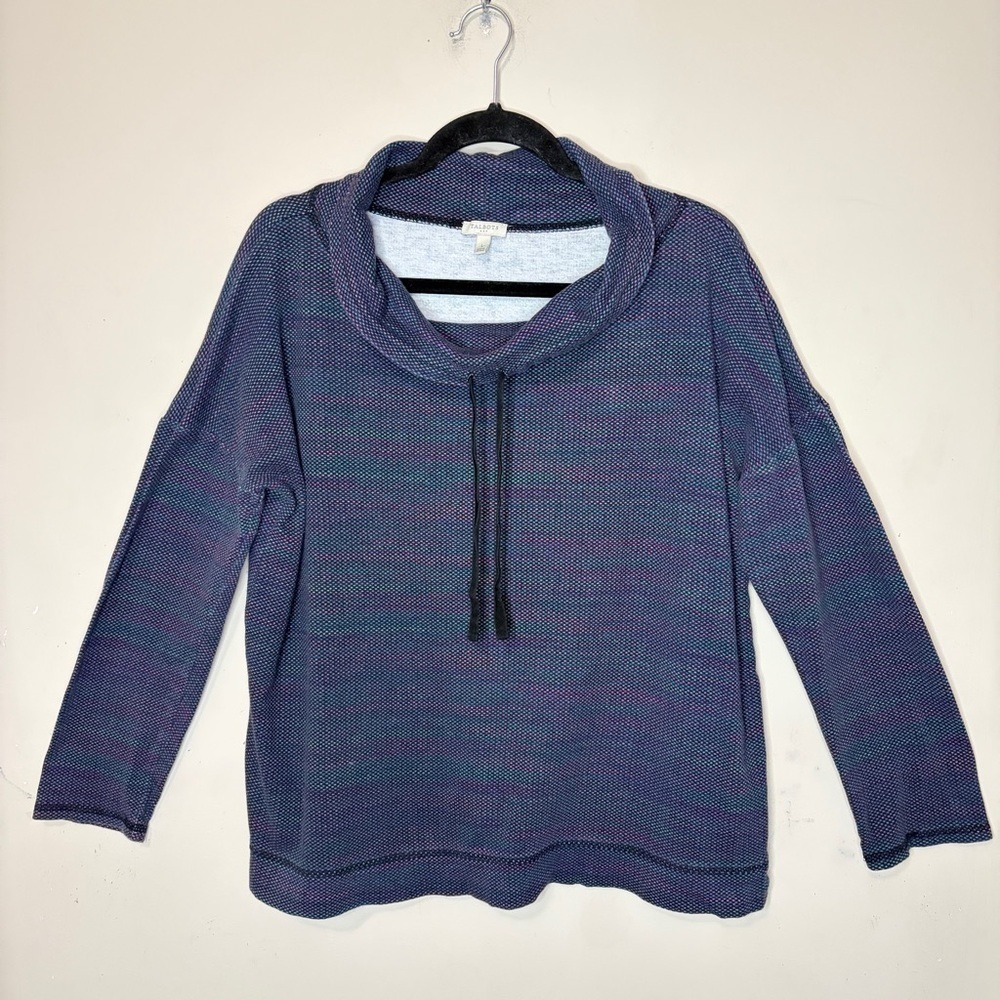 TALBOTS Multicolor Cowl Neck Long-Sleeve 100% Cotton Pullover, Large